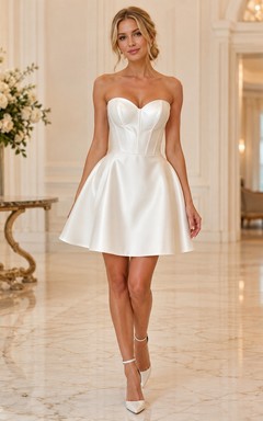 Satin-Trägerloses, ärmelloses, kurzes/mini-modernes, elegantes Brautkleid mit Herzausschnitt für den Empfang