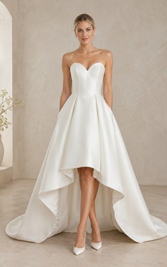 Simple High-low Sleeveless Bridal Ceremony Formal Sweetheart A-line Dress