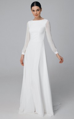 Robe de mariée fourreau maxi modeste | Robe de mariée minimaliste style temple mormon