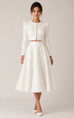 Ivory Lace Two Piece Tea Wedding Dress