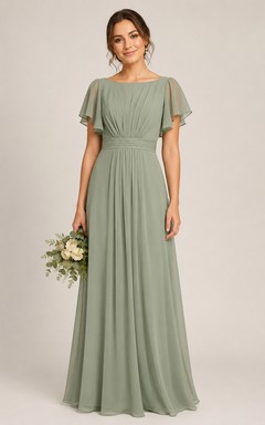Sage Chiffon Bateau A-Line Bridesmaid Dress