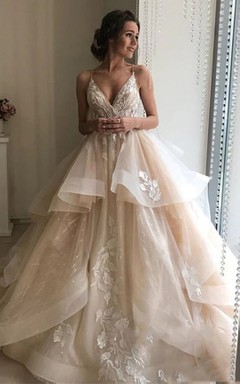Spaghetti Ball Gown A-line Tulle Draped Empire Quinceanera Keyhole Back Dress