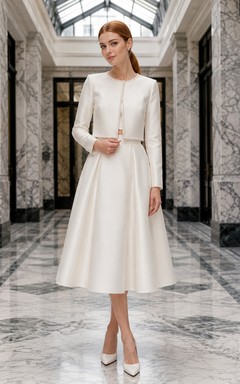 Long Sleeve Jacket A-Line Midi Civil Bridal Suit