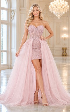 Robe courte rose poudré à sequins en forme de cœur, mini-jupe en tulle amovible, robe transformable pour les 16 ans