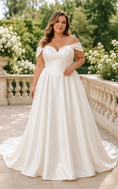 Robe de mariée de bal en satin à épaules dénudées grande taille