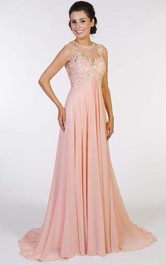A-Line Sleeveless Beaded High-Neck Floor-Length Chiffon Prom Dress