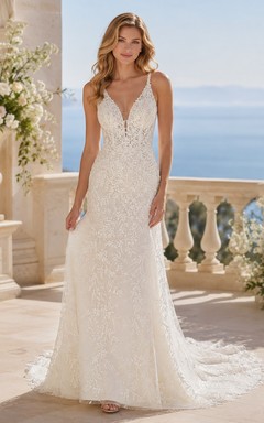 Vestido de novia formal elegante con encaje y corte en A