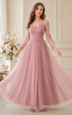 Dusty Rose Floral Lace Sleeveless Tulle Ball Gown Bridesmaid Dress