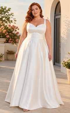 Plus Size schlichtes trägerloses A-Linien-Brautkleid mit Herzausschnitt aus Satin, bodenlang, für standesamtliche Trauungen