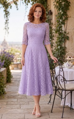Lilac Three Quarter Sleeve Floral Lace Charity Tea Dress