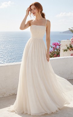 Spaghetti Strap Square Neck Chiffon Coastline Bridal Gown