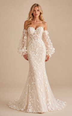 Detachable Floral Sleeve Lace Mermaid Studio Bridal Gown