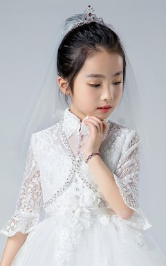 Simple Style Double Layer Floral Tulle Flower Girl Veil