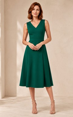 Emerald sleeveless V-neck knee length fit flare cocktail dress