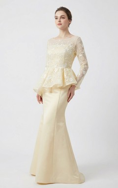 Formal Peplum Evening Gown with Modest Sleeves