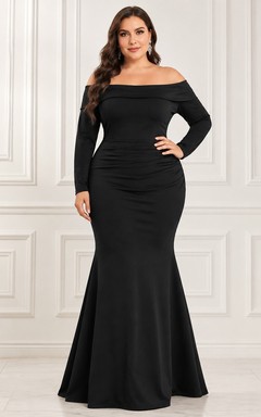 Sexy Plus Size Off-the-shoulder Long Sleeve Floor-length Jersey Mermaid Dress