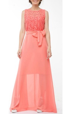 Coral Bridesmaid Chiffon Coral Evening Wedding Coral Lace Long Dress