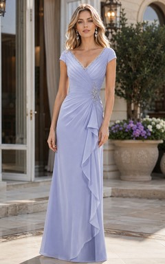 Lavender V-Neck Chiffon Mother of the Bride Dress with Side Drape