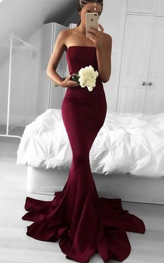 Mermaid Trumpet Satin Strapless Sleeveless Zipper Dress