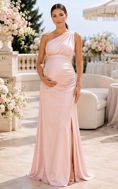 Vestido de maternidad sin mangas, de un solo hombro y con abertura frontal, color rosa perla, de punto.