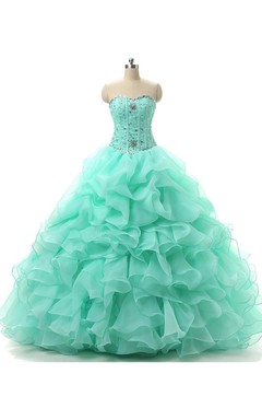 Ball Gown Beading Ruffles Organza Dress