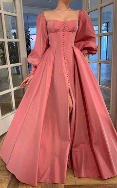 Elegantes Kleid im Vintage-Stil mit langen Puffärmeln, Empire-Stil und Schlitz vorne