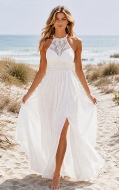 Bohemian Romantic V-Neck Sleeveless Tulle Front-Slit A-Line High-Low Wedding Dress