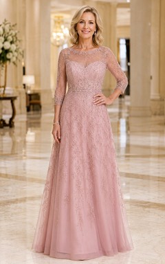 Mutterkleid in A-Linie mit rosafarbenem Spitzenoberteil und langen Ärmeln