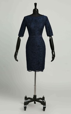 Bodycon 3-4 Length Sleeve Knee-length Zipper Vintage Lace Dress with Lace