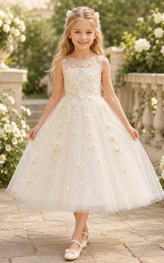 Adorable vestido de niña de flores con bordado de margaritas, corte en A, falda de tul, corpiño sin mangas y largo hasta la rodilla.
