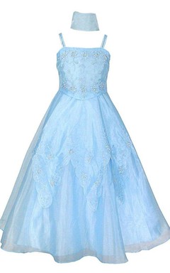 Sleeveless A-line Appliqued Dress With Spaghetti Straps