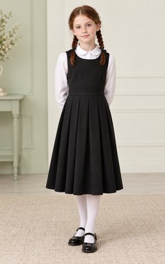 Schlichtes schwarzes ärmelloses, plissiertes Schürzenkleid mit eckigem Ausschnitt für Blumenmädchen