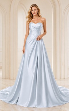 Vestido de novia formal, sencillo, elegante y romántico, con escote corazón, edición A, corte A.