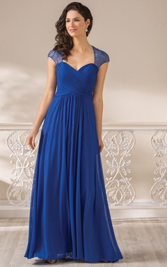 Cap-Sleeved A-Line Mother Of The Bride Dress With Illusion Beaded Back