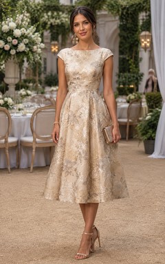 Gold Bateau A-Line Mother of the Bride Dress