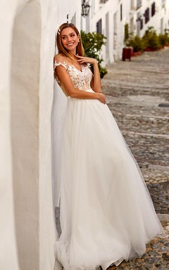 Chiffon-Hochzeitskleid mit V-Ausschnitt, Empire-Schnitt und A-Linie