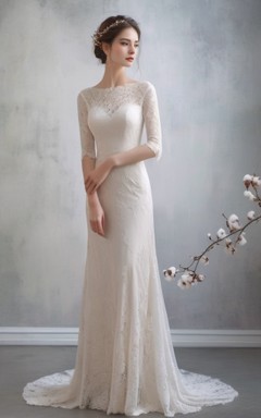 Half-sleeve Lace Bateau-neck Casual Wedding Dress