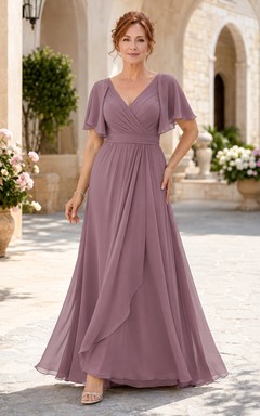 Dusty Rose V-Neck Chiffon A-Line Mother Dress