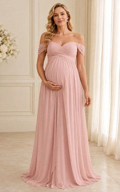 Maternity Off Shoulder Chiffon Empire Floor Length Romantic Evening Gown