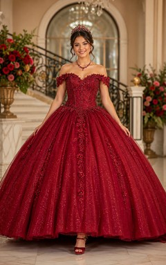 Off-the-Shoulder Beaded Quinceanera Ball Gown