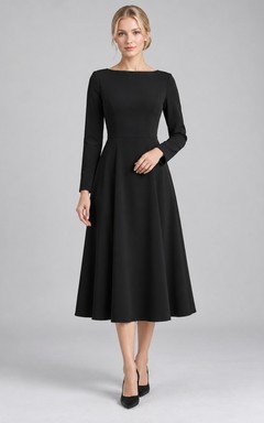 Robe de deuil noire simple et modeste à manches longues, coupe trapèze et longueur thé, style bateau, à encolure bateau