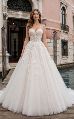 Robe de bal bustier en tulle fleuri de luxe, corset pour mariage à destination