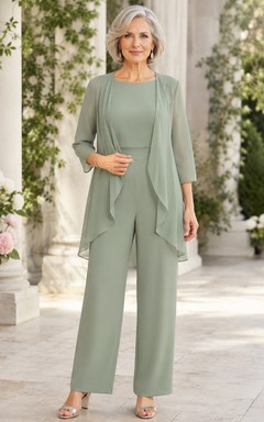 Sage Mother Jumpsuit with Jewel Neck Sheer Jacket and Ankle Length Pants