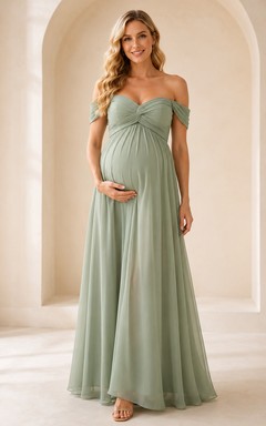Celadon Umstandskleid mit schulterfreiem Herzausschnitt, Chiffon, Empire-Schnitt und A-Linien-Schnitt, bodenlang, für Brautjungfern