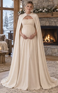 Vestido de novia sencillo de cuello alto color champán estilo Cape Empire para embarazadas