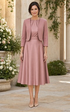 Dusty Rose Satin Tea-Length Dress with Jacket