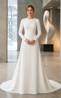 Winter Minimalist Bateau Long Sleeve A-Line Wedding Dress