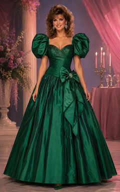 Prinzessinnen-Ballkleid, herzförmiger Herzausschnitt, kurze Ärmel, Taft, Quinceañera-Kleid mit Schleifen