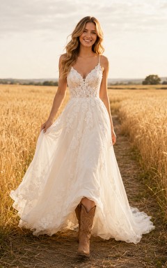 Robe de mariée de maternité épaules dénudées, manches longues en dentelle, coupe trapèze avec traîne