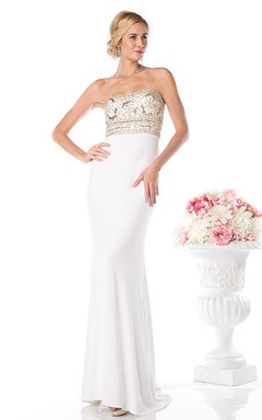 Sheath Strapless Sleeveless Jersey Backless Dress With Beading